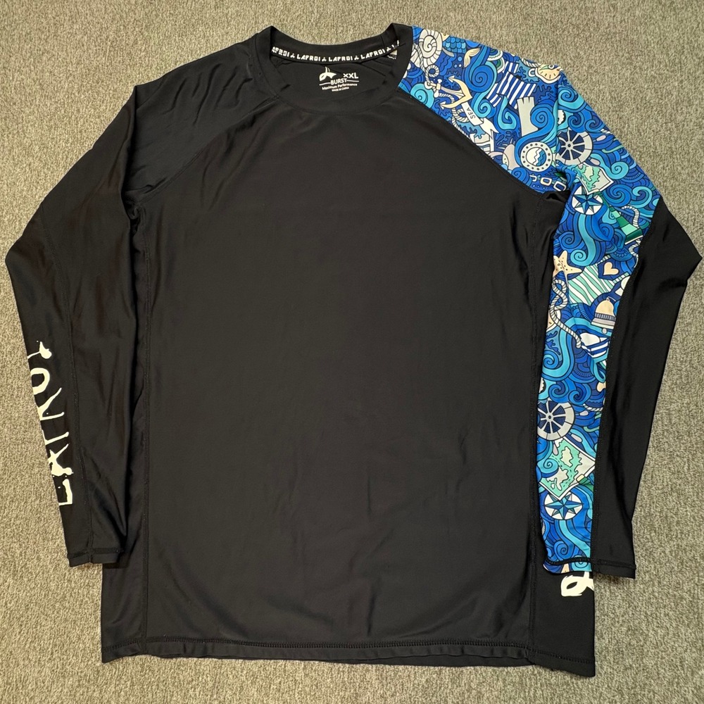 LAFROI Burst Mens Rash Guard Long Sleeve Swim‎ Shirt Black Blue Nautical XXL